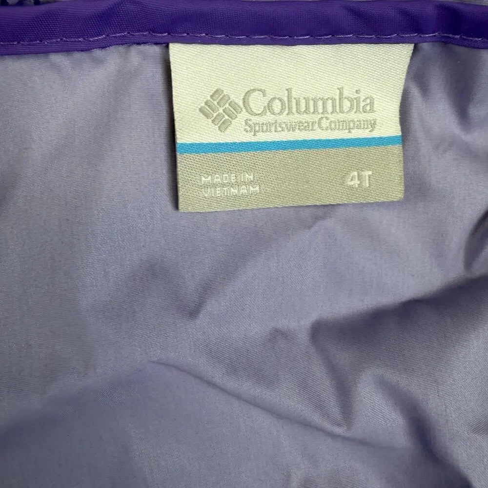 Columbia Raincoat Jacket Girls 4T Purple Hooded Lightweight Full Zip Nylon Shell